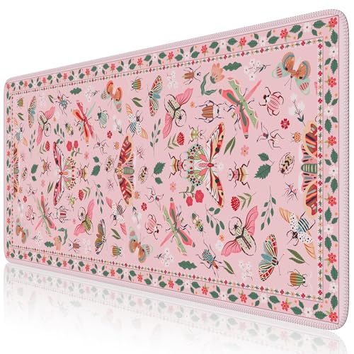 iCasso Pink Desk Pad Mat,XXL Large Mouse Pad,Desk Matt for Desktop - color: Butterfly-pink