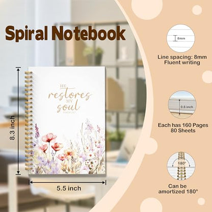 JMICTUB Floral Christian Spiral Notebook 5.5x8.3, He Restores My Soul Bible Verse Journal, Christian Gifts for Women, Psalm 23:3 Scripture Religious Hardcover Lined Notebook Journal - color: Spiral notebook-31