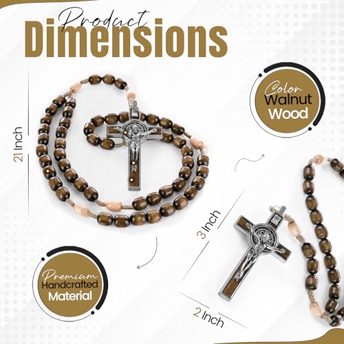 SANCTUM VERITAS Catholic Rosary Necklace | Large Italian Prayer Beads Gift - style: Walnut Wood
