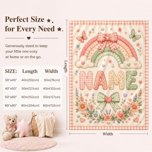 Custom Baby Blanket for Girls Boys, Personalized Baby Blanket with Name - color: Rainbow Bow