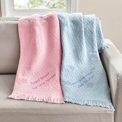 Let's Make Memories Personalized Honeycomb Baby Blanket - New Baby Shower - Welcome - 36x50 - Blue - color: Blue - Personalized Message
