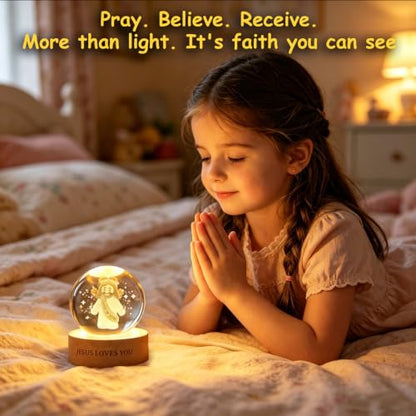 3D Jesus Loves You K9 Crystal Ball Night Light, LED Gift for Christians - size: 2.36 inches