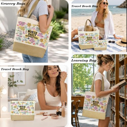 jeilink Inspirational Religious Gifts Boss Mom Birthday Christmas Tote Bag Canvas Reusable Grocery Beach Tote Black Pink - color: Nurse Affirmations 1740