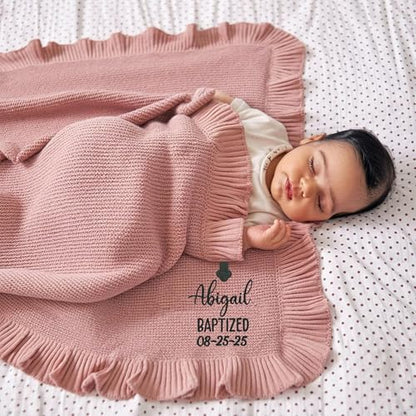 IZI POD Personalized Knit Baby Blanket, Embroidered Name Nursery Blanket, Cotton Knit Stroller Blankets, Gift for Baby, Birthday - Style 12 - color: Custom 12