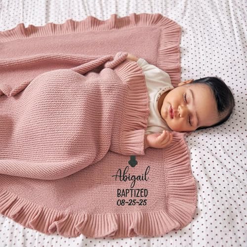 IZI POD Personalized Knit Baby Blanket, Embroidered Name Nursery Blanket, Cotton Knit Stroller Blankets, Gift for Baby, Birthday - Style 12 - color: Custom 13