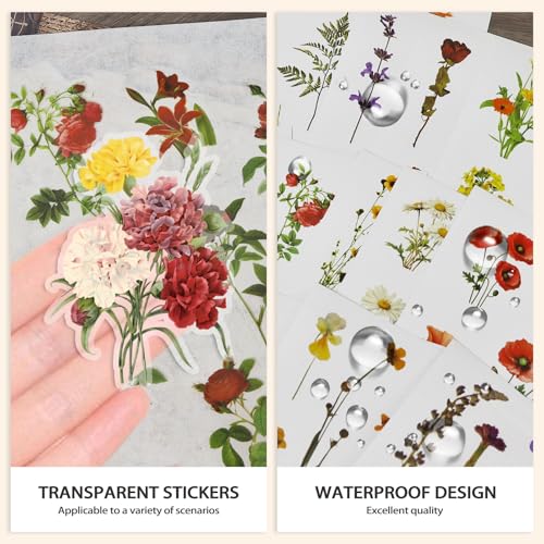 PRSTINCOL Flower Sticker Book, 40 Sheets 470pcs Floral Botanical Themed Journaling Supplies for Scrapbooking Supplies Aesthetic Junk Journal Craft DIY Craft Card Making Laptop - color: Colorful