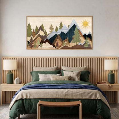 Ausri Boho Mountain Pine Tree Framed Canvas Wall Art Set -20"x40" - color: Boho Mountain Wall Art, size: 20"L x 40"W