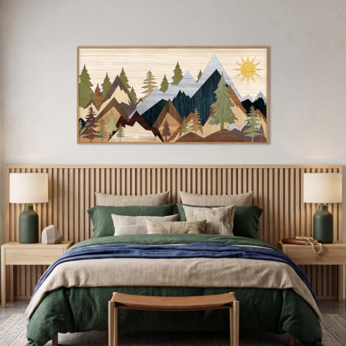 Ausri Boho Mountain Pine Tree Framed Canvas Wall Art Set -20"x40" - color: Boho Mountain Wall Art, size: 20"L x 40"W