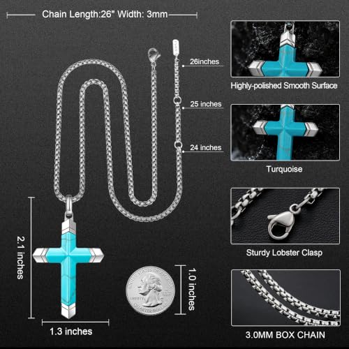 Lapis Lazuli/Amethyst Cross Necklace for Men Waterproof and Sweat-Resistant Suitable for both men and women With Adjustable Box Chain Christian Jewelry Father Day Gifts for Men - color: Sky Blue&Silver
