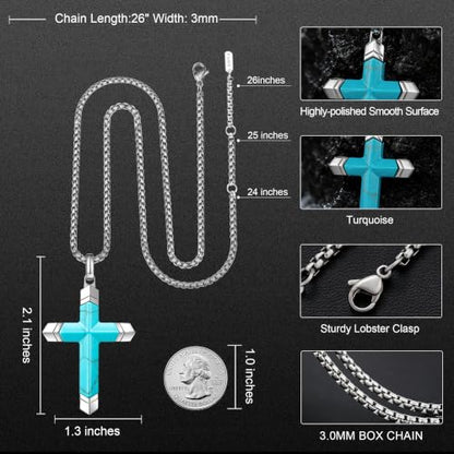Lapis Lazuli/Amethyst Cross Necklace for Men Waterproof and Sweat-Resistant Suitable for both men and women With Adjustable Box Chain Christian Jewelry Father Day Gifts for Men - color: Sky Blue&Silver
