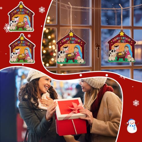 Anglechic 12 Sets Nativity Coloring Craft Happy Birthday Jesus Wooden kit - style: Happy Birthday Jesus