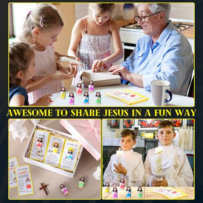 CroBlissful 30 Sets Mini Jesus Figurines Bulk Christian Glow in The Dark with Let Your Light Shine Cards for Christian Sunday School Religious Party Favor Halloween(Raise Your Hands) - style: Raise Your Hands