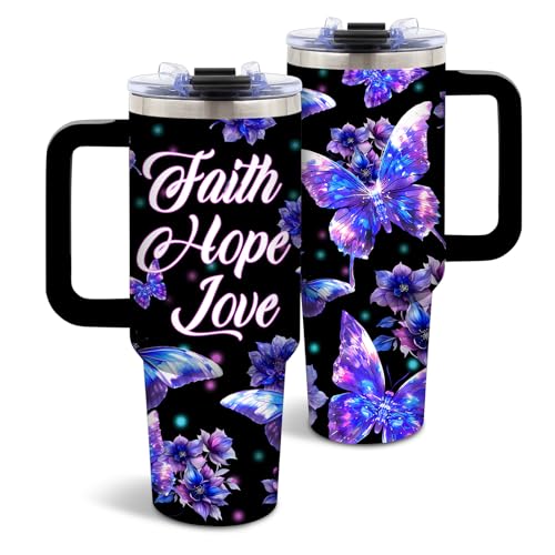 DUUV Purple Butterfly Tumbler 40oz, Insulated Christian Gift for Women - color: Black Crystal Butterfly