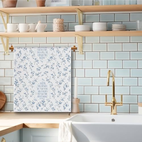Chinoiserie Christian Floral Kitchen Towels, Christian Faith Gifts Dish Tea Towels, Trust in the Lord with All Your Heart Bible Decorative Hand Towel for Kitchen Bathroom, 16x24 Inch - color: Chinoiserie