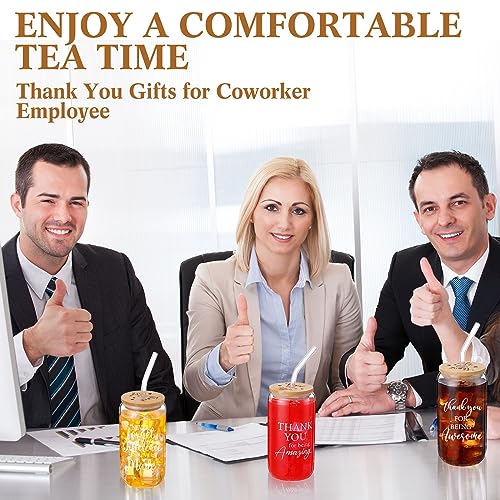 Tioncy 8 Pcs Employee Gifts 16oz Thank You Glass Cups Bamboo Lid Straw - style: Thank You