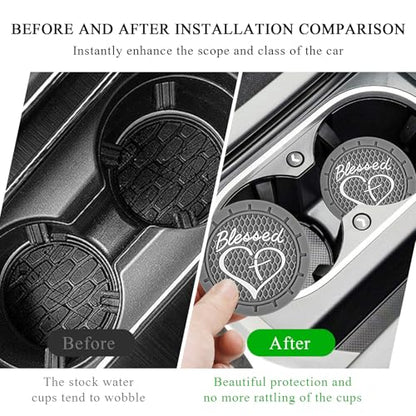 KVAEY 2 PCS Car Cup Holder Coasters, 2.76 Inch Anti Slip Vehicle Drink Mats with Cute Blessed Cross and Heart, Shockproof, Universal Car Accessories (Gray, 2 PCS) - color: Gray, size: 2 PCS