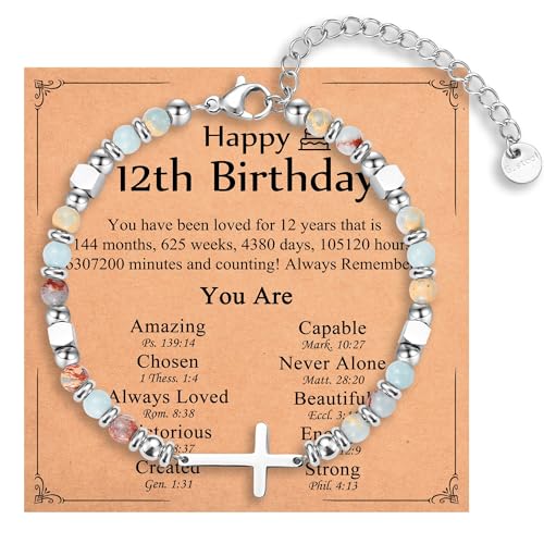 Christian Gifts for Women Girls, Religious Cross Bracelet - color: Happy 12th Birthday