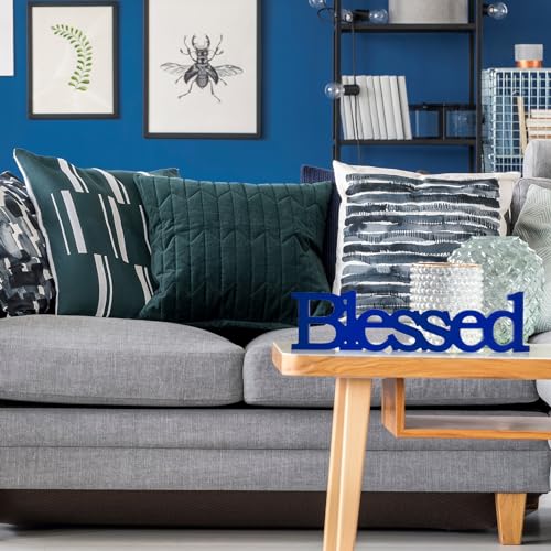 Blulu Blessed Letter Table Sign Wooden Blessed Standing Sign,Blue - color: Blue