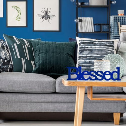 Blulu Blessed Letter Table Sign Wooden Blessed Standing Sign,Blue - color: Blue