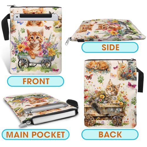 Book Sleeve Gift for Book Lovers. Cover With Zipper and Front Pocket. Washable Fabric 11 X 8.5 Inch Padded Bag. Cat Flower Garden. - color: 4. Cat Flower Garden