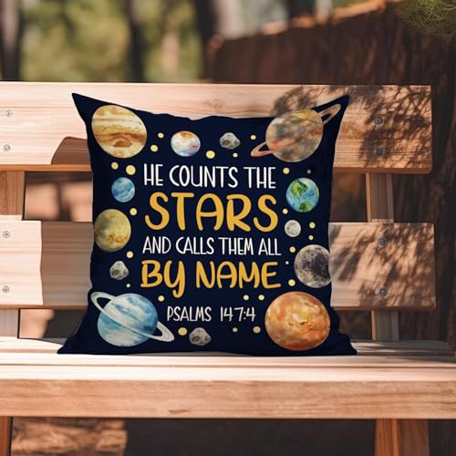 Fahrendom Christian Space Planets Decorative Throw Pillow Cover 18 x 18