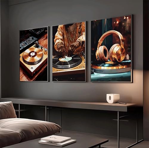 IEMIHZUM DJ Turntable Canvas Wall Art Set of 3 Music Hip Hop Posters12x16in - color: Poster DJ, size: 16L"X12W"