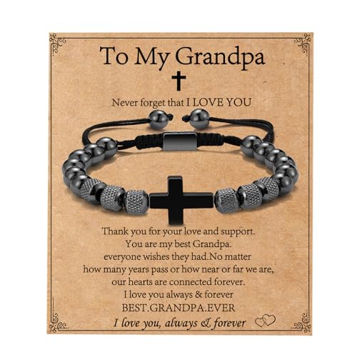 Cross Bracelet for Boys Teens, Adjustable Obsidian Beads Bracelets Christian Religious Jewelry Gifts for Teen Teenage Boys - style: To My Grandpa
