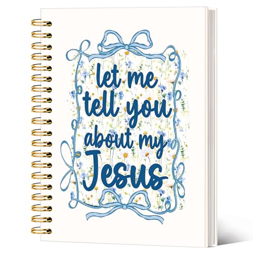 Coquette Blue Bow Christian Notebook Journal, Preppy Bible Verse Scripture Journal for Women, Girly Office Supplies, Let Me Tell You About My Jesus Religious Spiral Notebook 5.5x8.3 Inch - color: Let Me Tell You About My Jesus-Bow Blue