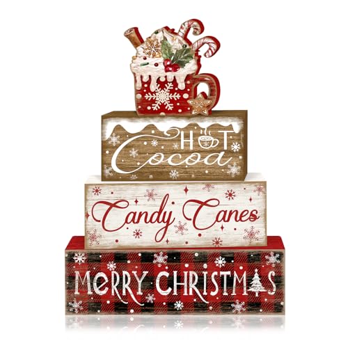 Britimes Tiered Tray Decor Set, 4 Pack, Wooden Table Sign, Hot Cocoa - style: Hot Cocoa