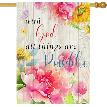 Christian House Flag 28 x 40 Double-Sided, With God All Things Are Possible - color: g18 28x40