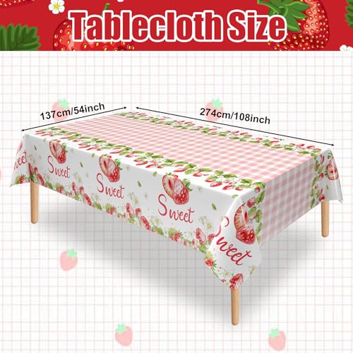 3Pcs Strawberry Plastic Tablecloth, Disposable Berry Sweet One Table Cover - color: Strawberry