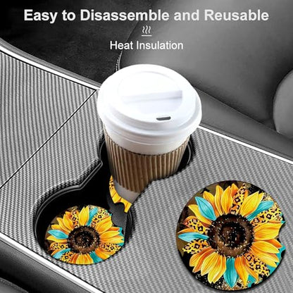 2 PCS Sunflower Leopard Car Cup Holder Coasters Universal Neoprene Coasters - color: Leopard Sunflower