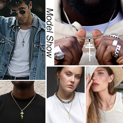 Men's Orthodox Cross Pendant Necklace - Trendy Religious Cross Chain,Hypoallergenic Waterproof Stainless Steel Christian Long Necklaces,Non Tarnish Byzantine Cross Symbol Pendants Necklace for Him - color: 4 Pcs