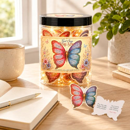 Positive Butterfly Jar with 30 Bible Verse Cards, Gifts for Christian Women - color: Butterfly