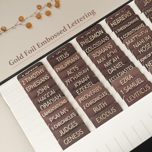 Laminated Bible Tabs for Women and Men, Gold Foil Embossed Lettering - style: Earthy Brown