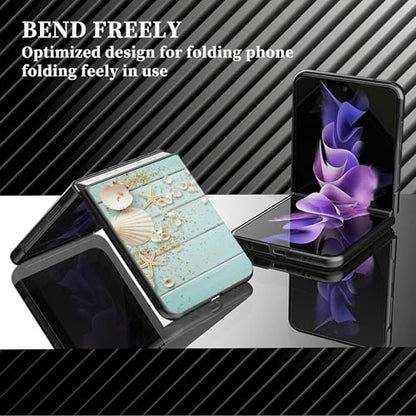for Samsung Galaxy z flip 7 Case Beach and Seashells Design,Slim Fit Lightweight Hybrid Hard PC PU Leather Folding Phone Cover for Z Flip 7 6.9" - color: Beach and Seashells