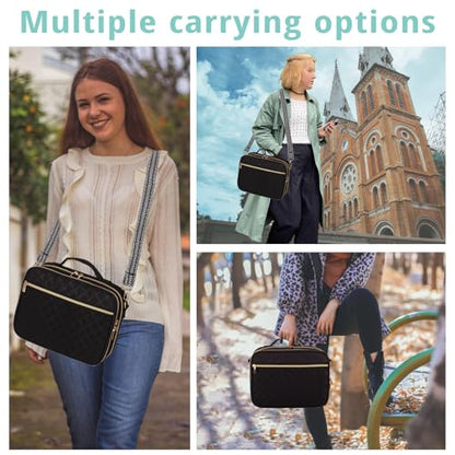 Large Bible Cover for Women,2 Compartments Bible Bag for Church - color: 2 Lays,Black with Stripe Strap