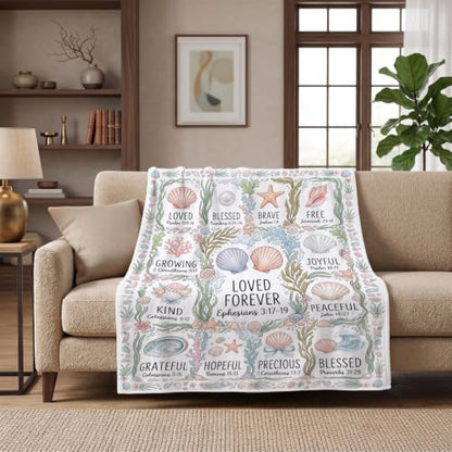 Christian Seashell Throw Blanket – Religious Gifts for Women Girls - color: Tk048, size: 60"x50"