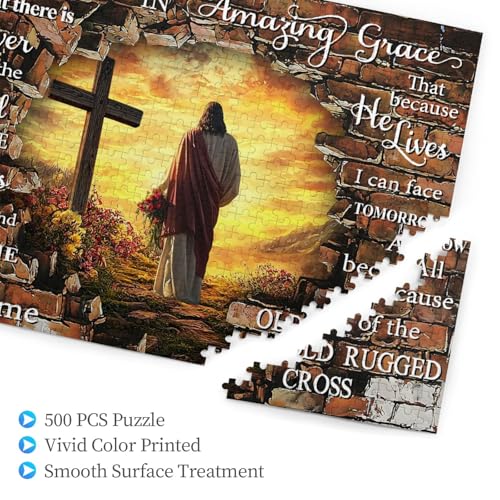 Christian Jigsaw Puzzles for Adults 500 Pieces Bible Verses Wooden Jigsaw Puzzle Jesus Cross Religious Scripture Puzzle for Family Friends Home Decor Christian Gifts - color: Jesus, size: 500PCS