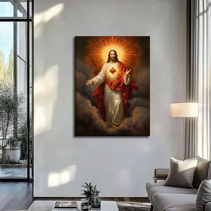RJETZMU Sacred Heart of Jesus Canvas Wall Art, Gallery Wrapped Print, 24x36 - color: Jesus Red Heart, size: 36"L x 24"W
