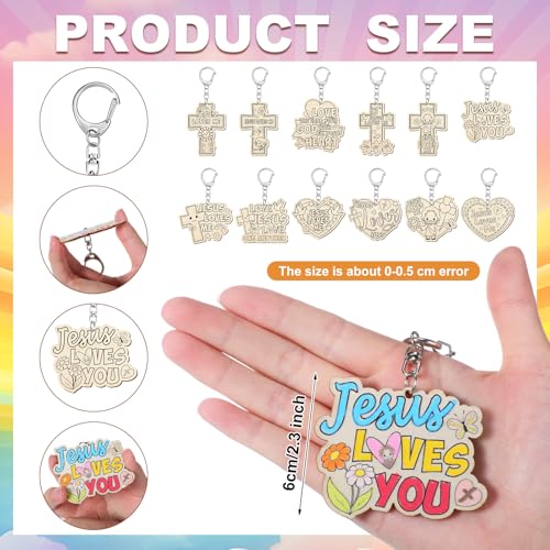 Trnayi 36 Pcs Wood Jesus Loves Me Keychain Color Your Own DIY Craft - style: Jesus Loves Me