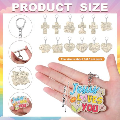Trnayi 36 Pcs Wood Jesus Loves Me Keychain Color Your Own DIY Craft - style: Jesus Loves Me