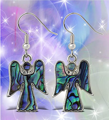 Angel Earrings Jewelry - Authentic Dangle Hook Earrings Made with Natural Paua Abalone Shell - Unique Colorful Jewel For Women & Teens For Daily, Casual & Formal Occasions