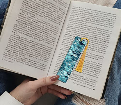 WIRESTER Set of 2 Metal Bookmarks with Light Gold Tassel for Students, Reader, Teachers, Book Lovers - Mermaid Scales Blue Wave, Pink Mermaid Scales - color: Mermaid Scales Blue Wave, Pink Mermaid Scales