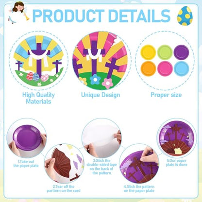 gisgfim 24 Sets Easter Crafts Kit DIY Resurrection Paper Plate Craft Religious He is Risen Craft for VBS Church Sunday Christian Easter Day Party Art Project Home Family Activities