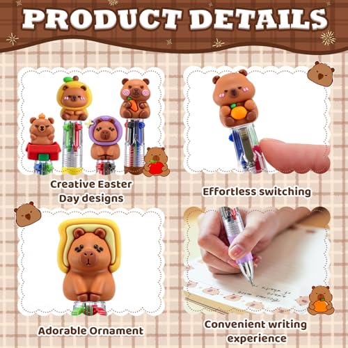 24 Pack Hydrochoerus hydrochaeris Pens 4-in-1 Multicolor Pens with Detachable Charms - Bulk Goodie Bag Fillers, Cute Party Favors for Kids, Classrooms & School Supplies - color: Hydrochoerus hydrochaeris