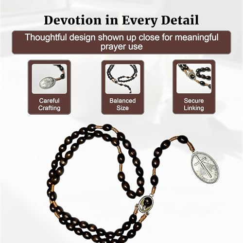 SANCTUM VERITAS Saint Faustina Kowalska True Relic Chaplet Apostle Divine of Mercy Miraculous Medal Jesus I Trust in You Chaplet Three O' Clock Prayer Poland Polish Novena - color: brown