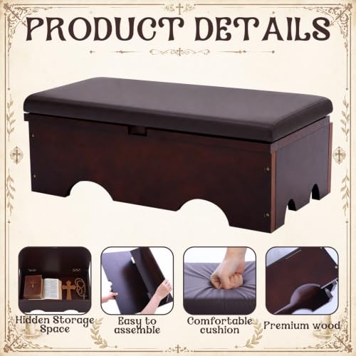 Geetery Wooden Prayer Kneeler with Storage Catholic Church Meditation Bench