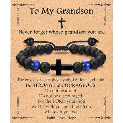 EFVISD Cross Bracelet for Boys Kids Mens Son Grandson Nephew Brother - color: Grandson