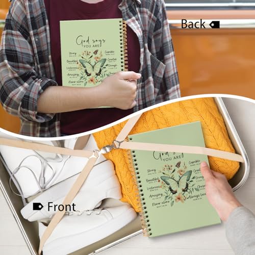 huester Inspirational Christian Butterfly Notebook Journal, God Says You Are Bible Scripture Green Journal Notebooks for Note Taking, Bible Journaling Hardcover Paper Spiral Notebook, 5.5x8.3 Inch - color: green